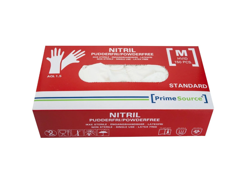 Nitrilhandske pudderfri Standard M hvid 100 stk