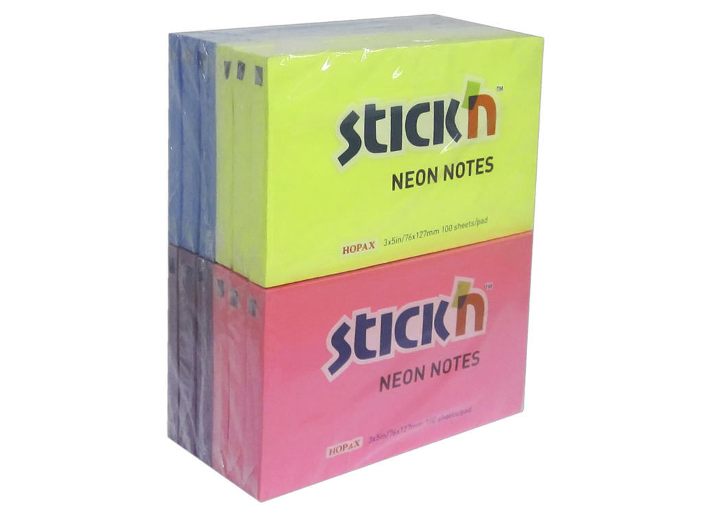 Notes 76x127mm Stick´N neon ass 12 blokke