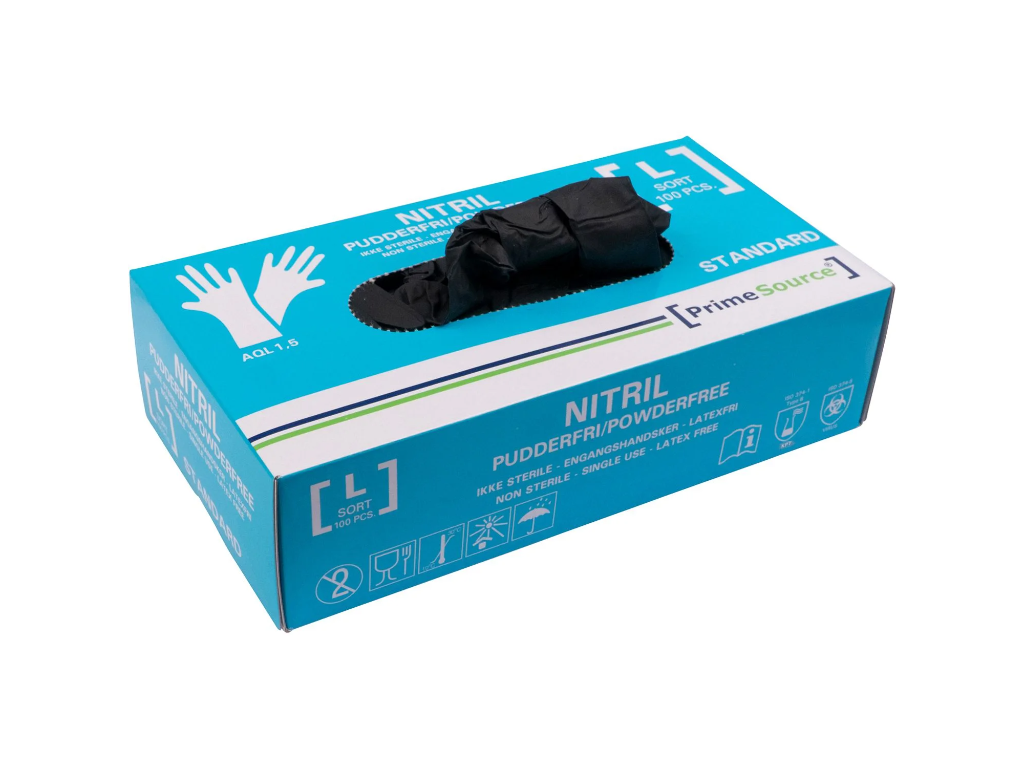Nitrilhandske pudderfri Standard L sort 100 stk