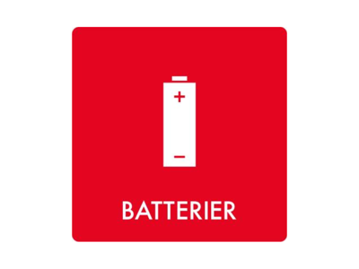 Affaldspiktogram BATTERIER | 12x12cm | Selvklæbende folie | Rød