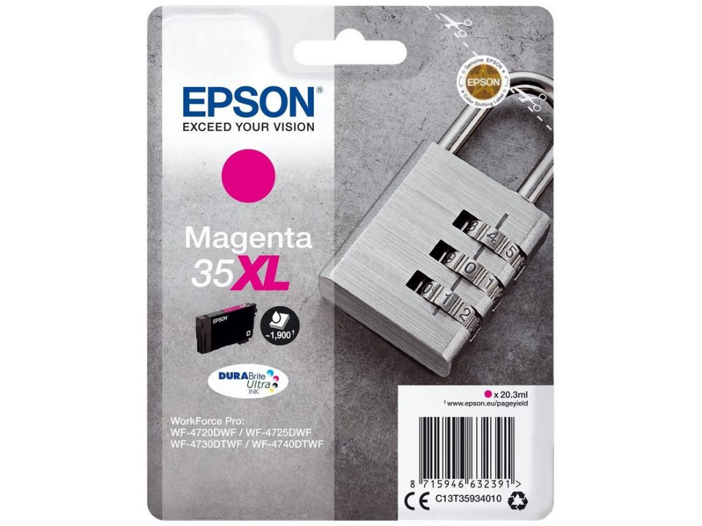 Epson blækpatron T35XL magenta, 1900 sider