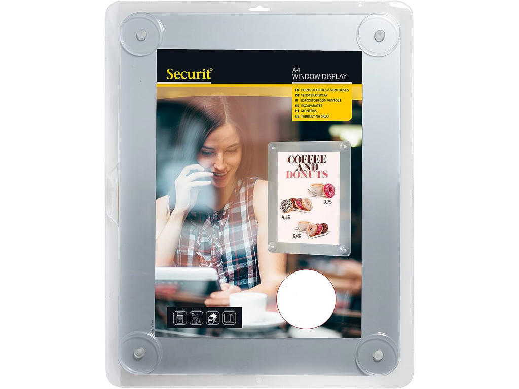 Ramme Securit A4 med sugekopper grå