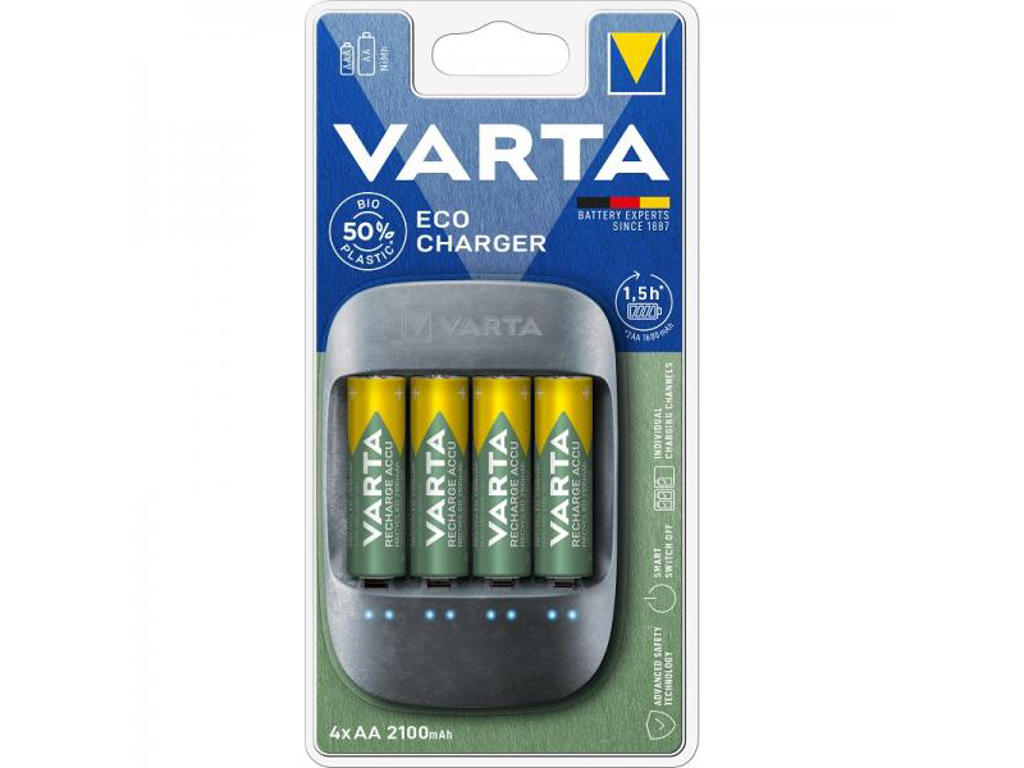 Batterilader Varta Eco Charger incl 4xAA 2100 mAh