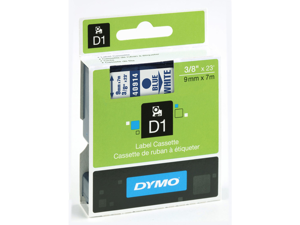 Dymo tape 40914 9mm blå/hvid