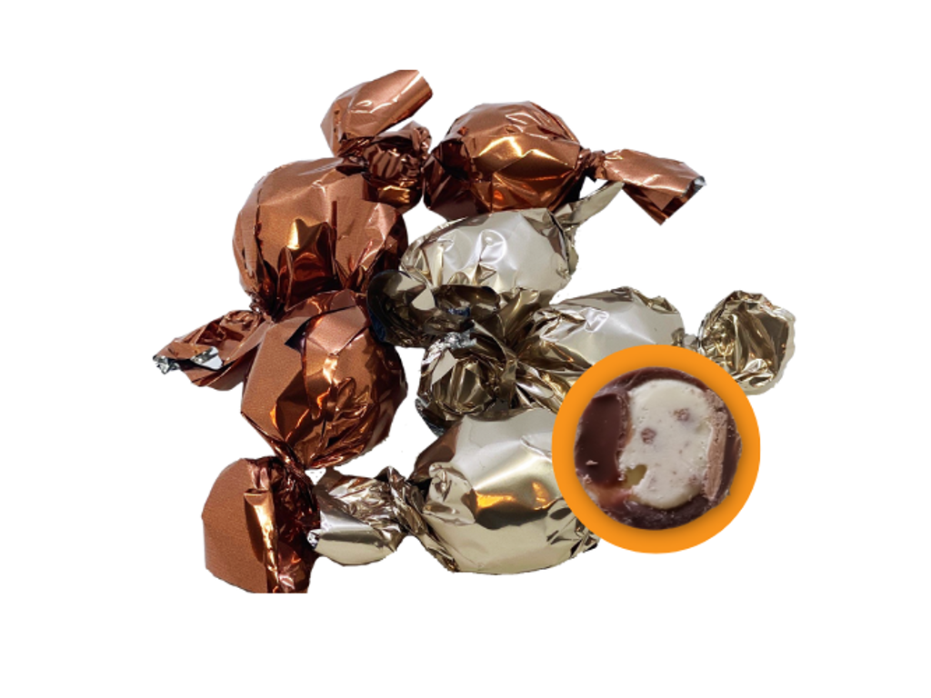 Chokoladekugler med fyld | Champagne med knas | Brun/Sølv | 1 kg