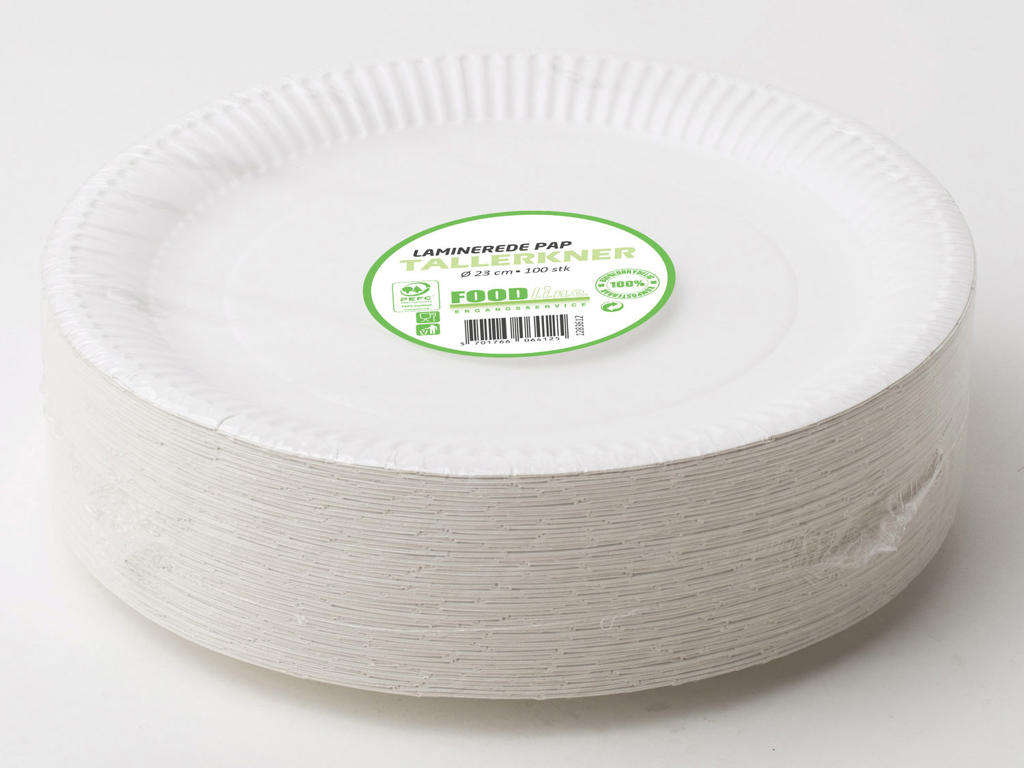 Tallerken 23 cm pap lamineret 100 stk.