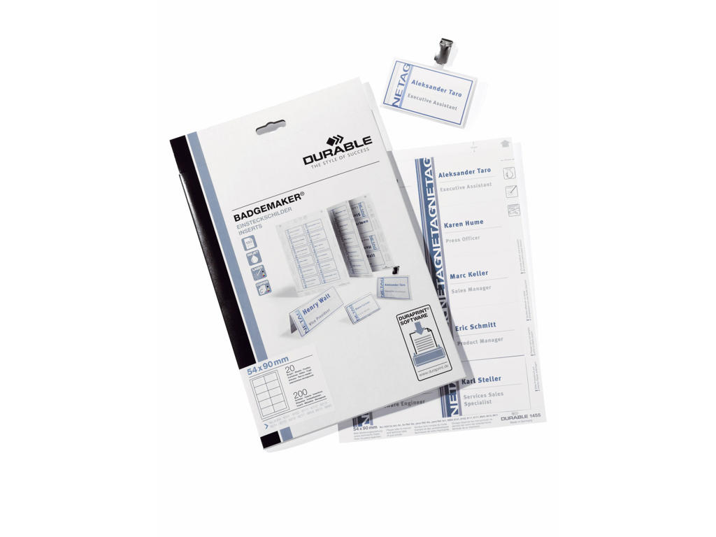 Indstik til navneskilt 54x90 mm 20 ark Durable