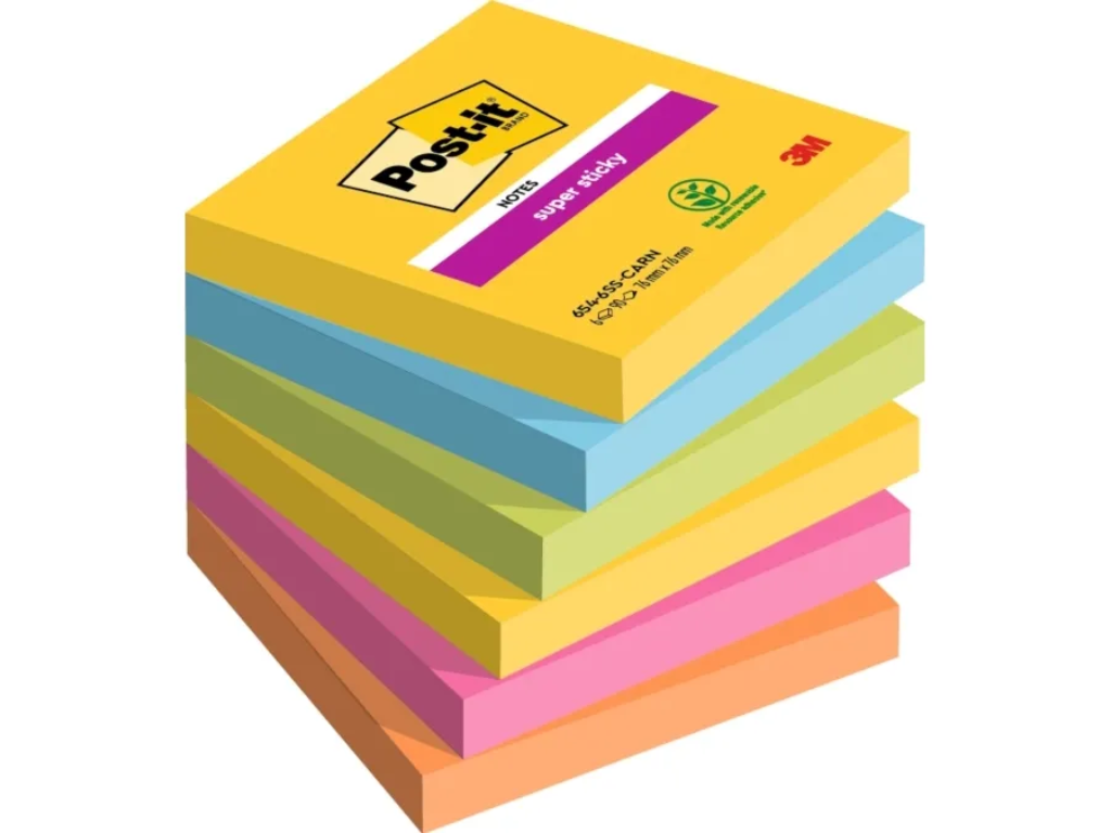 Post-it Super Sticky 76x76mm Carnival ass 6 stk (654 ) billede