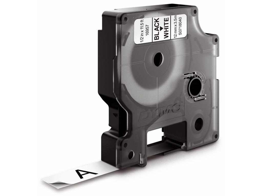 Dymo tape 12mm nylon flex sort/hvid S0718040