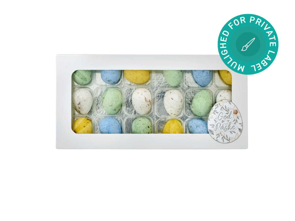 Belgiske fugleæg (18 stk.) i kartonæske, 200g.