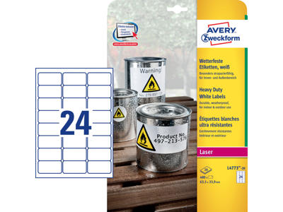 Etiket 63,5x33,8mm Avery L4773 polyester 24stk/ark 20 ark