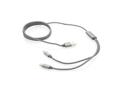3 i 1 flettet kabel, grå