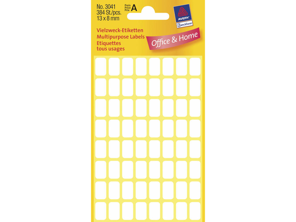 Etiket 13x8mm Avery 3041 hvid 384 stk