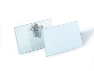 Navneskilt 54x90mm m/nål og klemme 50 stk