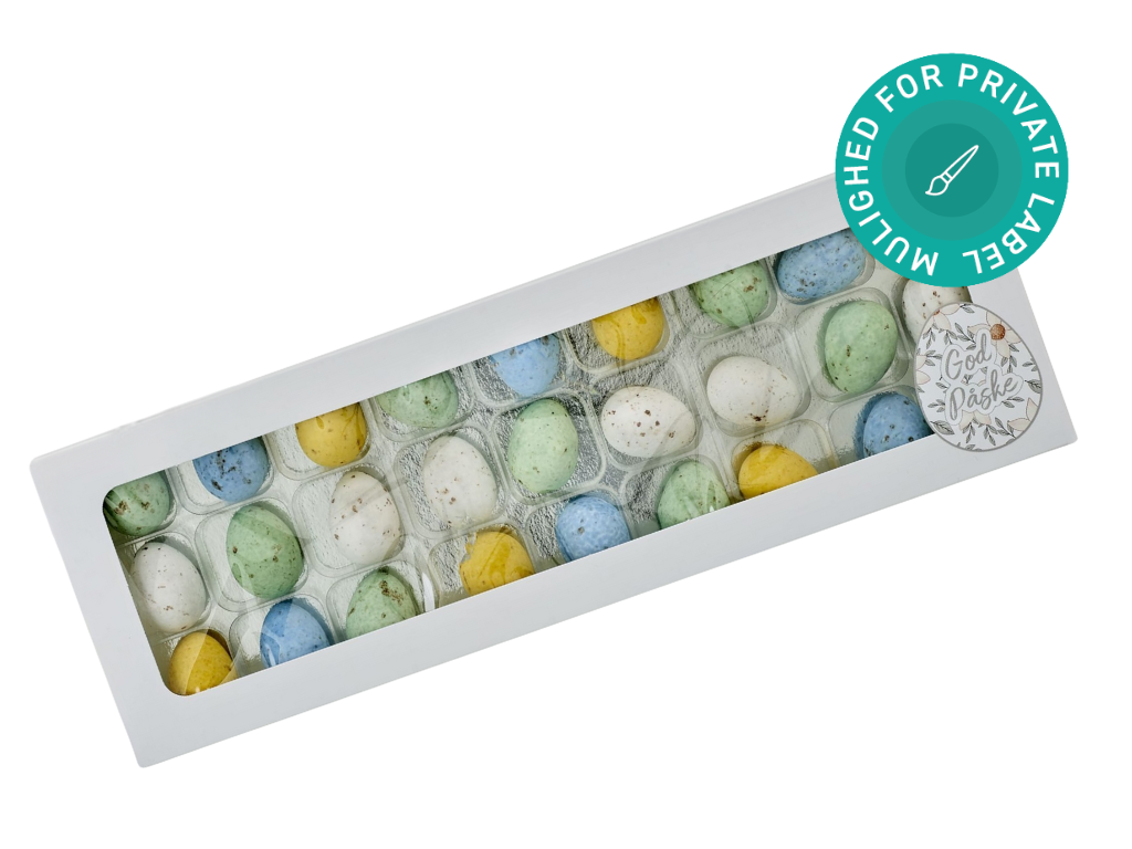 Belgiske fugleæg (27 stk.) i kartonæske, 295g.