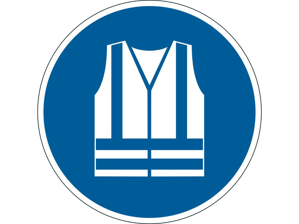 Advarselsklistermærke Anvend sikkerhedsvest blå/hvid Ø43cm