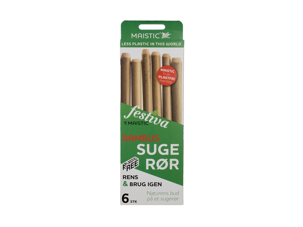 Maistic sugerør af bambus 6 stk. genbrugelig
