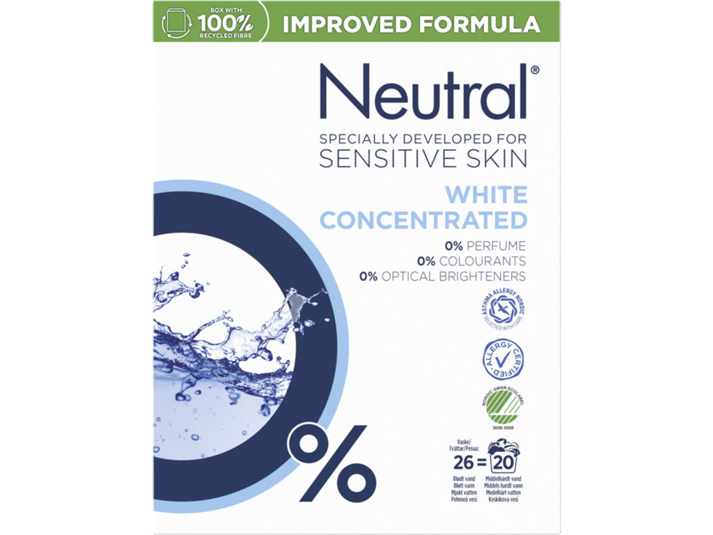 Tøjvask pulver Neutral hvidt uden farve og parfume 975 gram