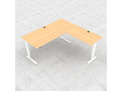 Hæve-/ sænkebord 180x180 cm bøg med hvidt stel