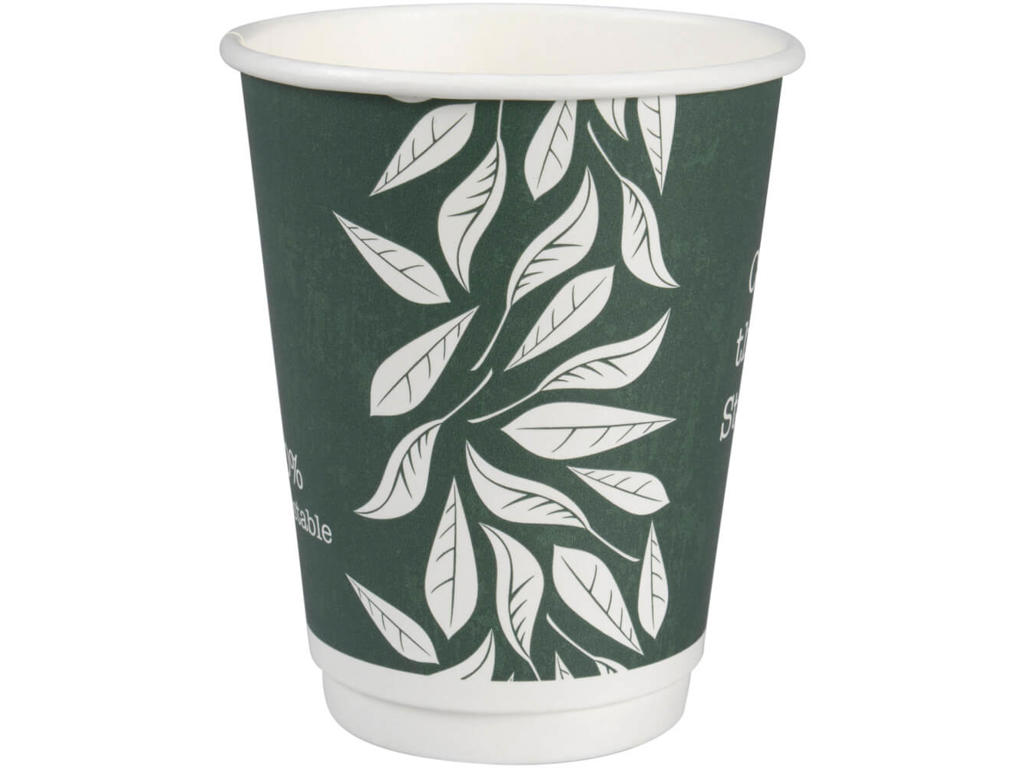 Kaffebæger Green Leaves, ABENA Gastro, 11,2cm, Ø9cm, 36 cl, 40 cl, grøn, CPLA/pap, 12 oz - (24 stk.)