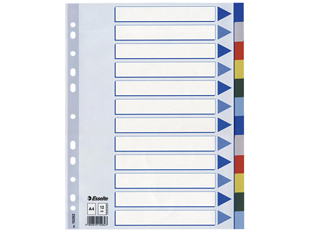 Faneblade A4 Esselte 12 delt farvet plast