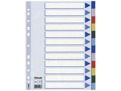 Faneblade A4 Esselte 12 delt farvet plast