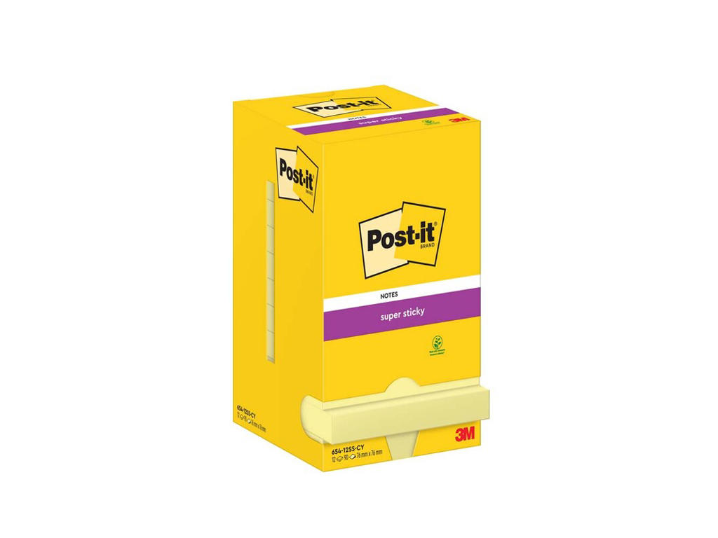 Post-it Super Sticky 76x76mm Canarygul 12 stk (654)
