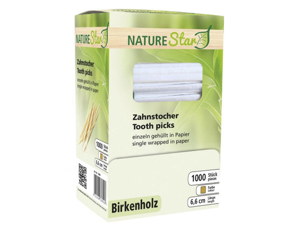 Tandstikker | træ | rund | enkelt-indpakket | 1000 stk