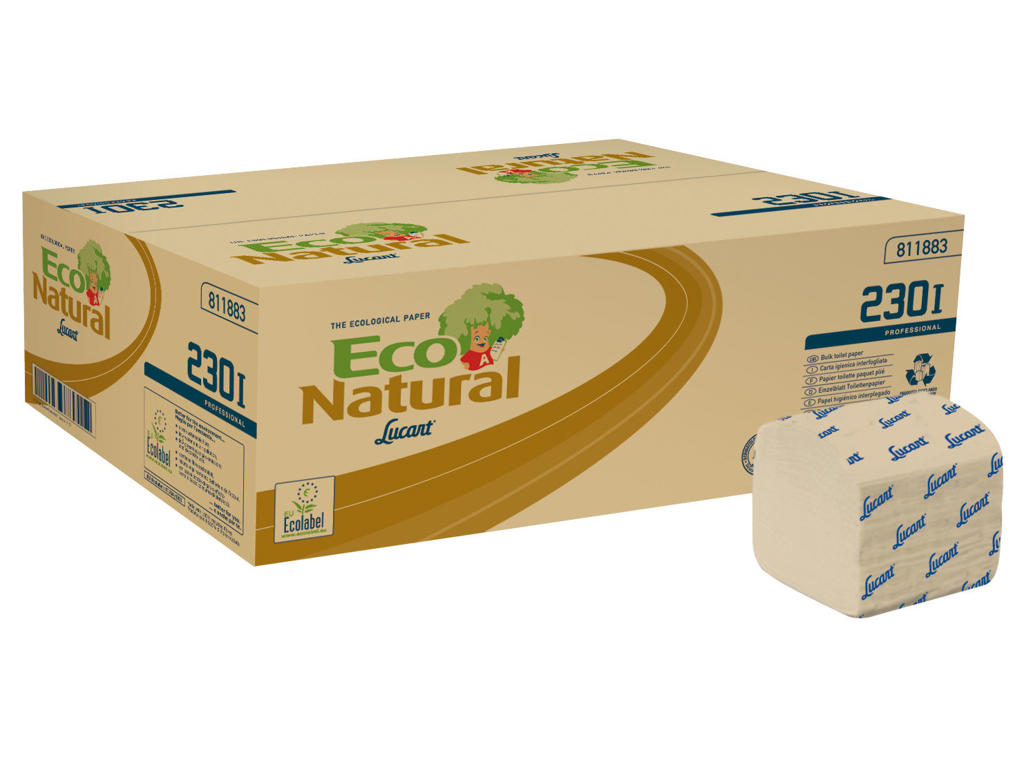 Toiletpapir i ark 21x10cm Lucart T3 Natural  2 lags 100% genbrug 40x210 ark