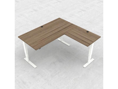 Hæve-/ sænkebord 160x160 cm valnød med hvidt stel