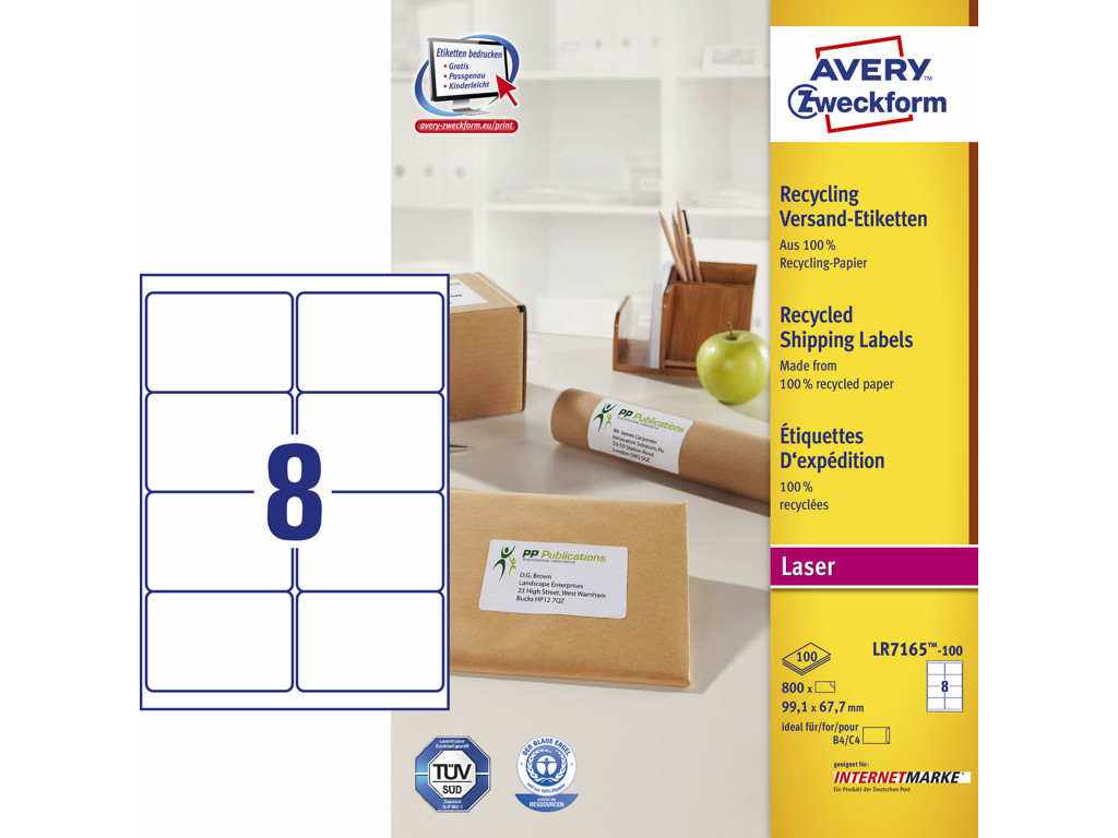 Etiket 99,1x67,7mm Avery LR7165 8 stk/ark 100 ark