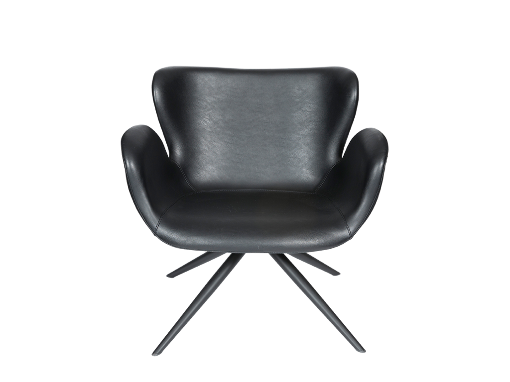 Loungestol med armlæn | Ventus | Drejefunktion | Sort PU læder | Sort stel