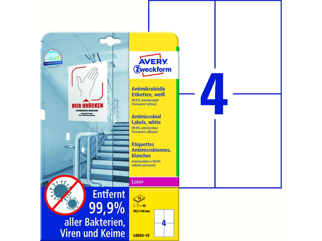 Etiket Avery antimicrobiel L8003-10 4 stk/ark 10 ark