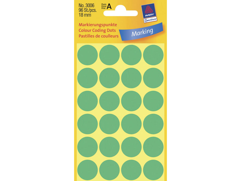 Etiket Avery Ø18 mm grøn 96 stk.