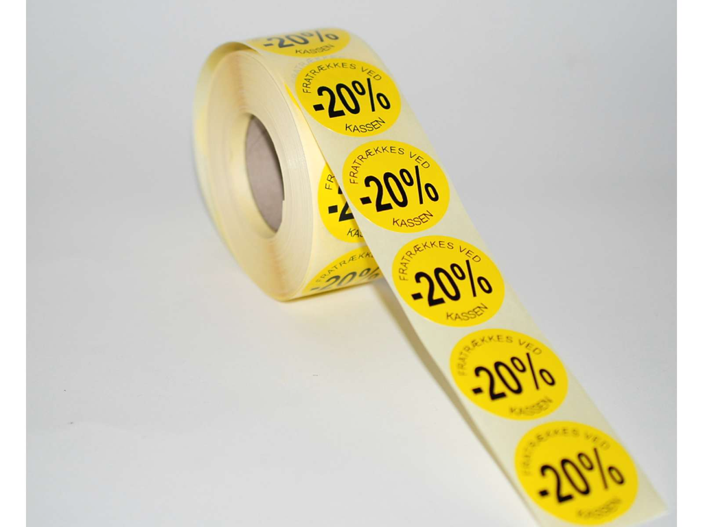 Udsalgsetiket Ø36mm gul -20% 1000 stk