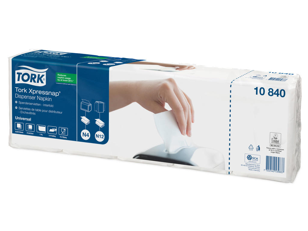 Servietter Tork N4 10840 Xpressnap 1-lags hvid 9000 stk. 