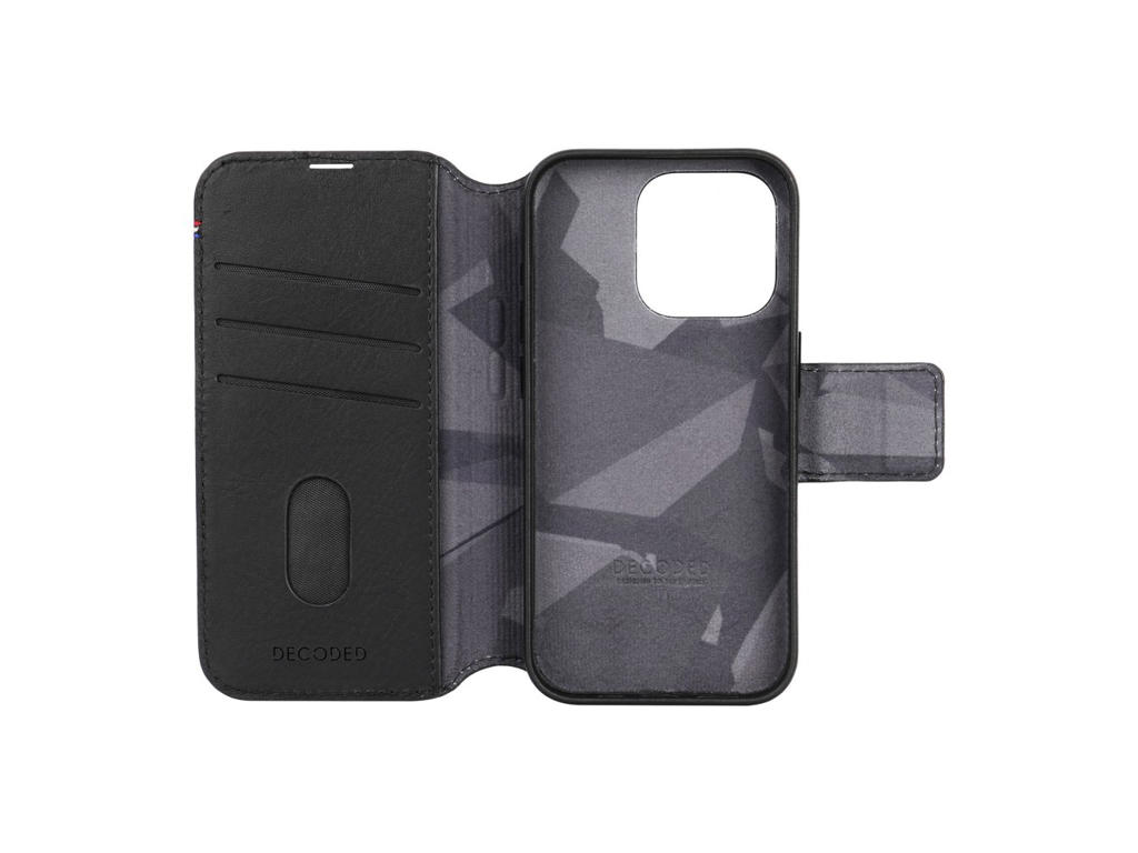 Cover til iPhone 15 Pro wallet Decoded læder sort