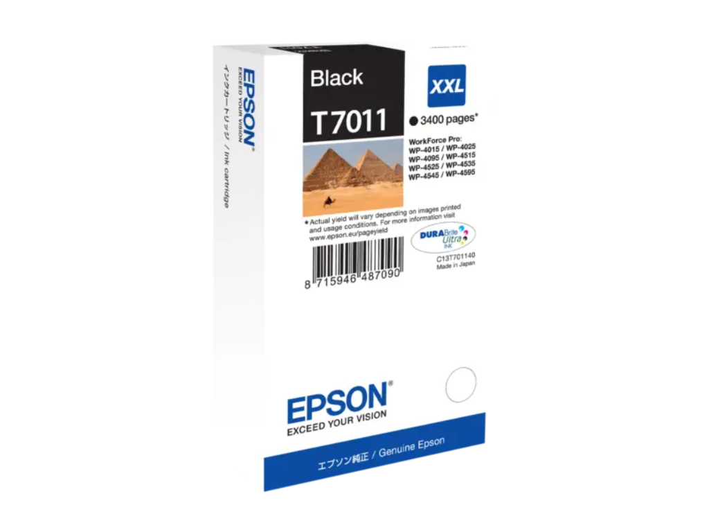 Epson blækpatron T7011 Sort XXL, 3400 sider