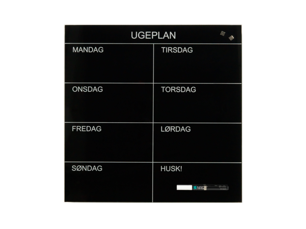 Magnetisk glastavle Naga | Week Planner | 45 x 45 cm | Sort