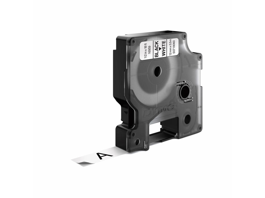 Dymo tape 12mm polyester sort/hvid S0718060
