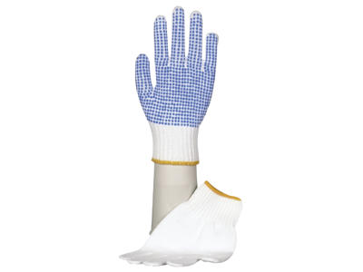 Handsker med plastdupper small hvid/blå