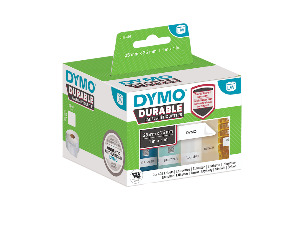 Dymo etiketter 25x25mm 2x850 stk. ekstra klæb 