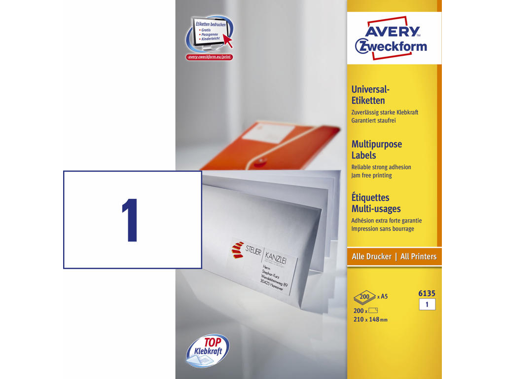 LASERETIKET A5 AVERY 210X148MM