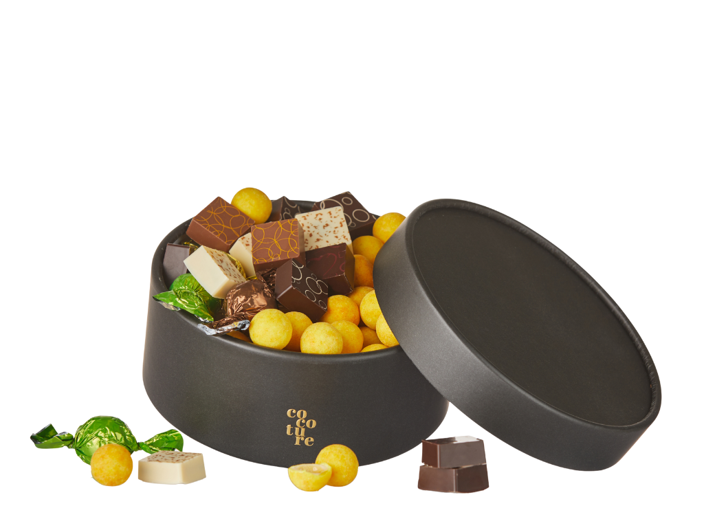 Cocoture hatteæske | Fyldte chokolader & exotic fruit 400g.