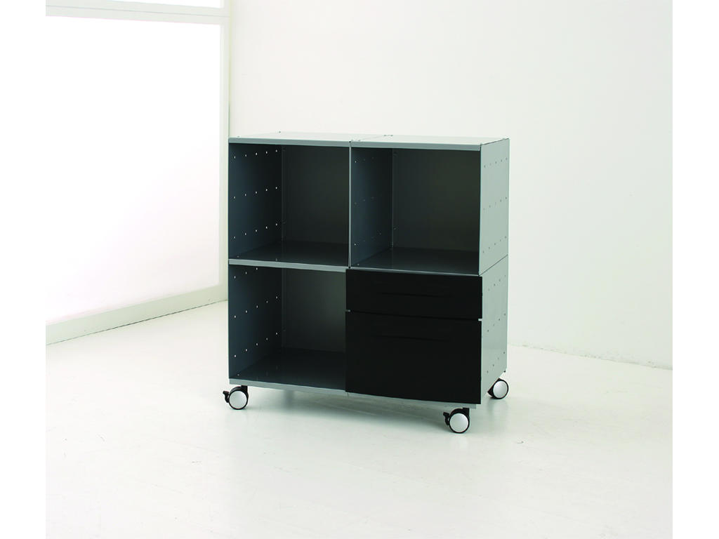 Conset metalkassette 4-rums med hjul. Sort / sølv. 77 x 41,5 x 81,5 cm