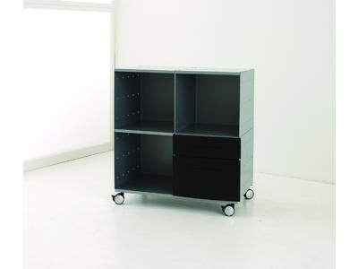 Conset metalkassette 4-rums med hjul. Sort / sølv. 77 x 41,5 x 81,5 cm