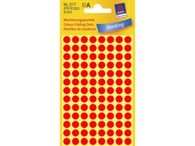 Etiket Avery Ø8 mm neon rød 416 stk.