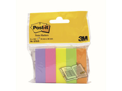 Indexfaner Post-it 670/5 15x50 mm ass 5 stk