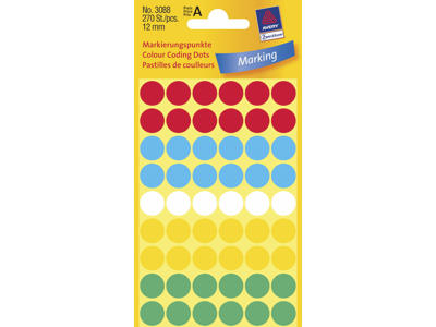 Etiket Avery Ø12 mm ass 270 stk.