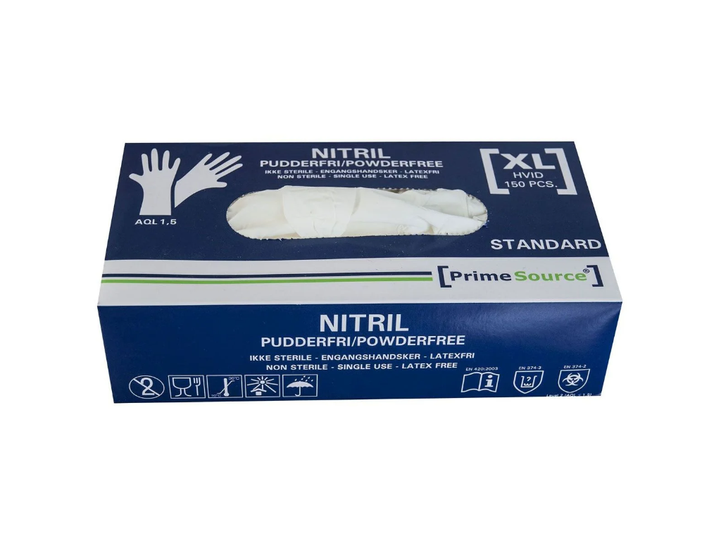 Nitrilhandske pudderfri Standard XL hvid 100 stk